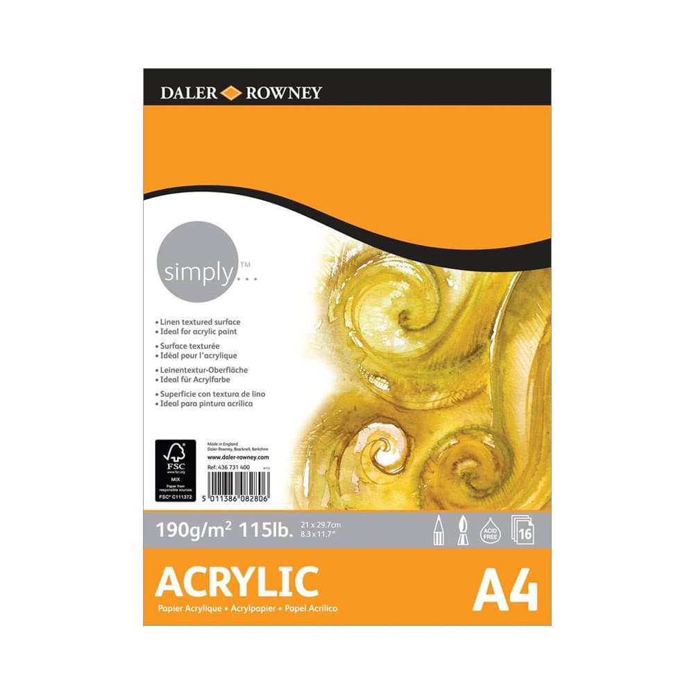 Bloco Papel Acrílico Daler Rowney Simply A4 190g 16Fls