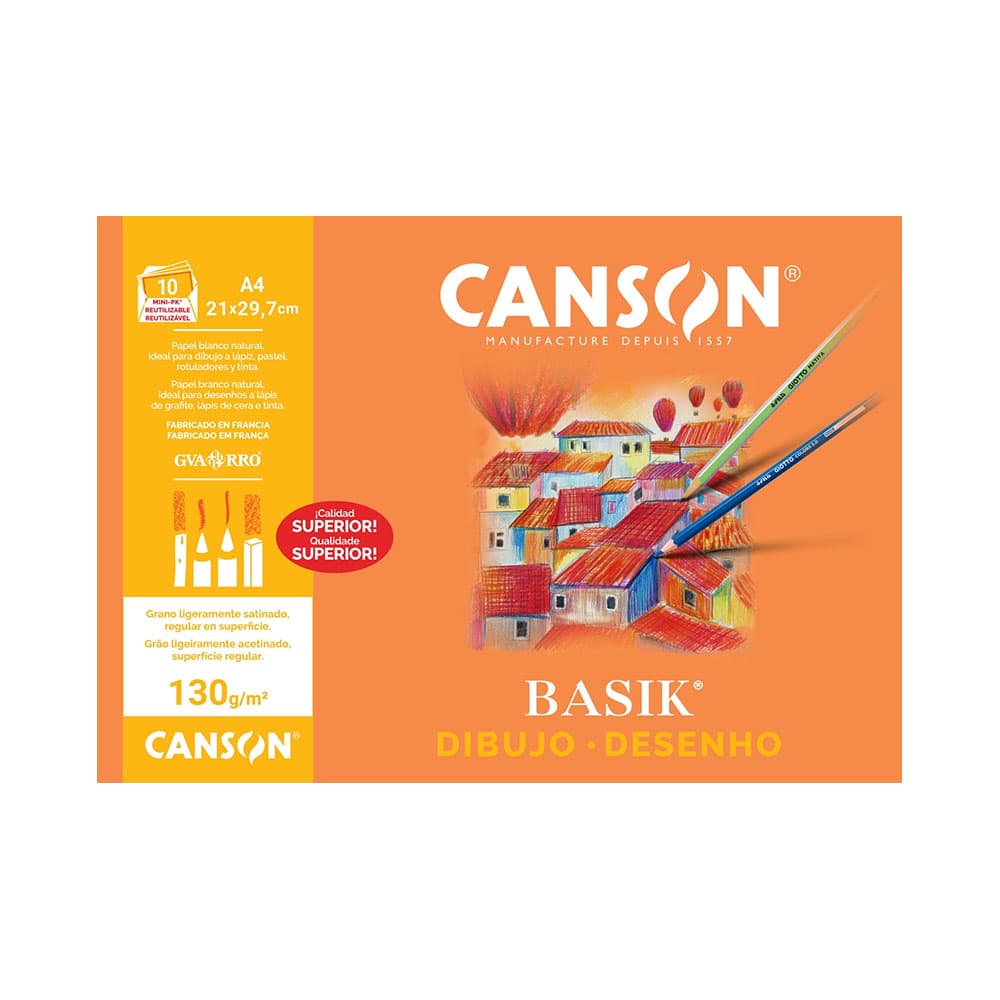 Papel Desenho A4 130gr Canson Basik Minipack 10Fls