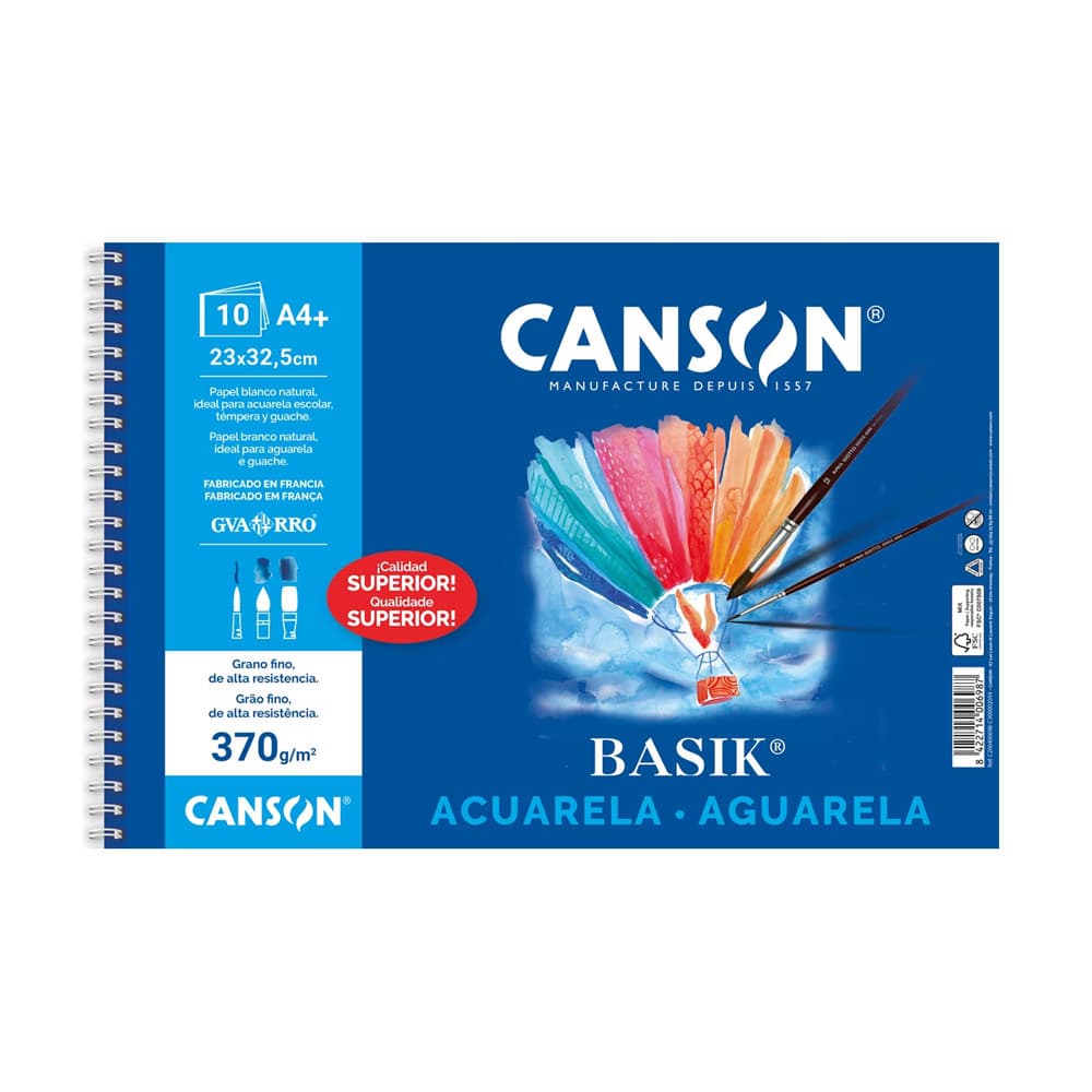 Bloco Aguarela A4+ 370gr Espiralado Canson Basik 10Fls