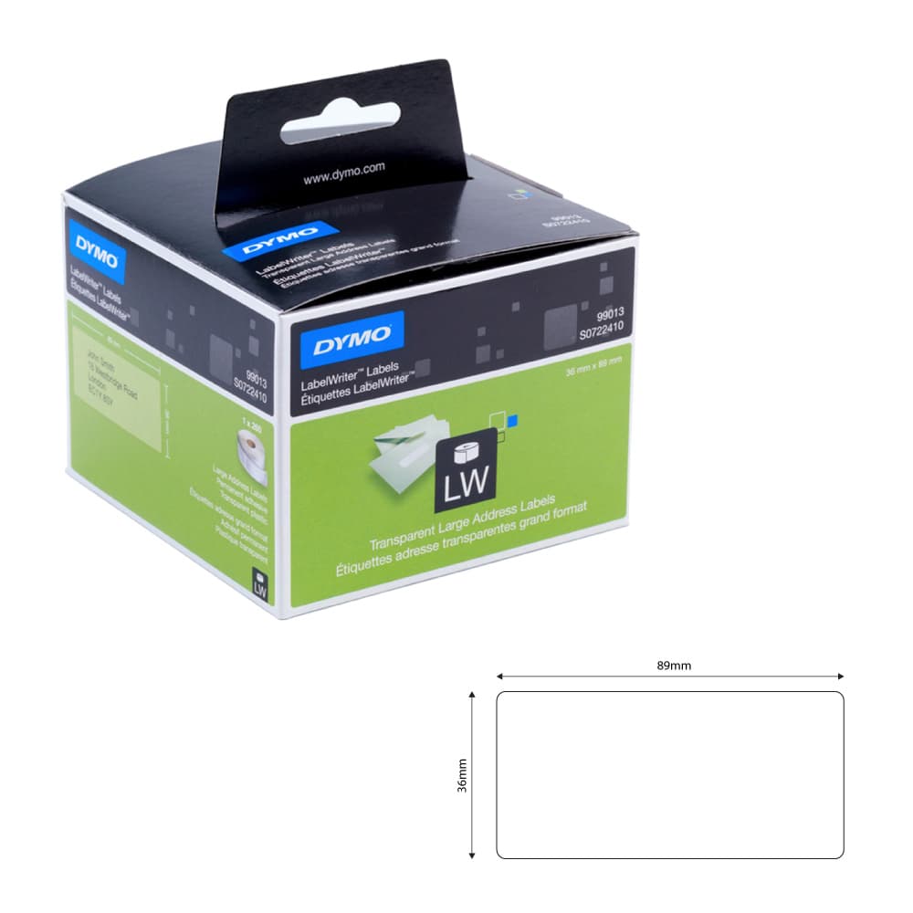 Etiquetas 89x36mm Endereços Dymo Transparente 1 Rolo