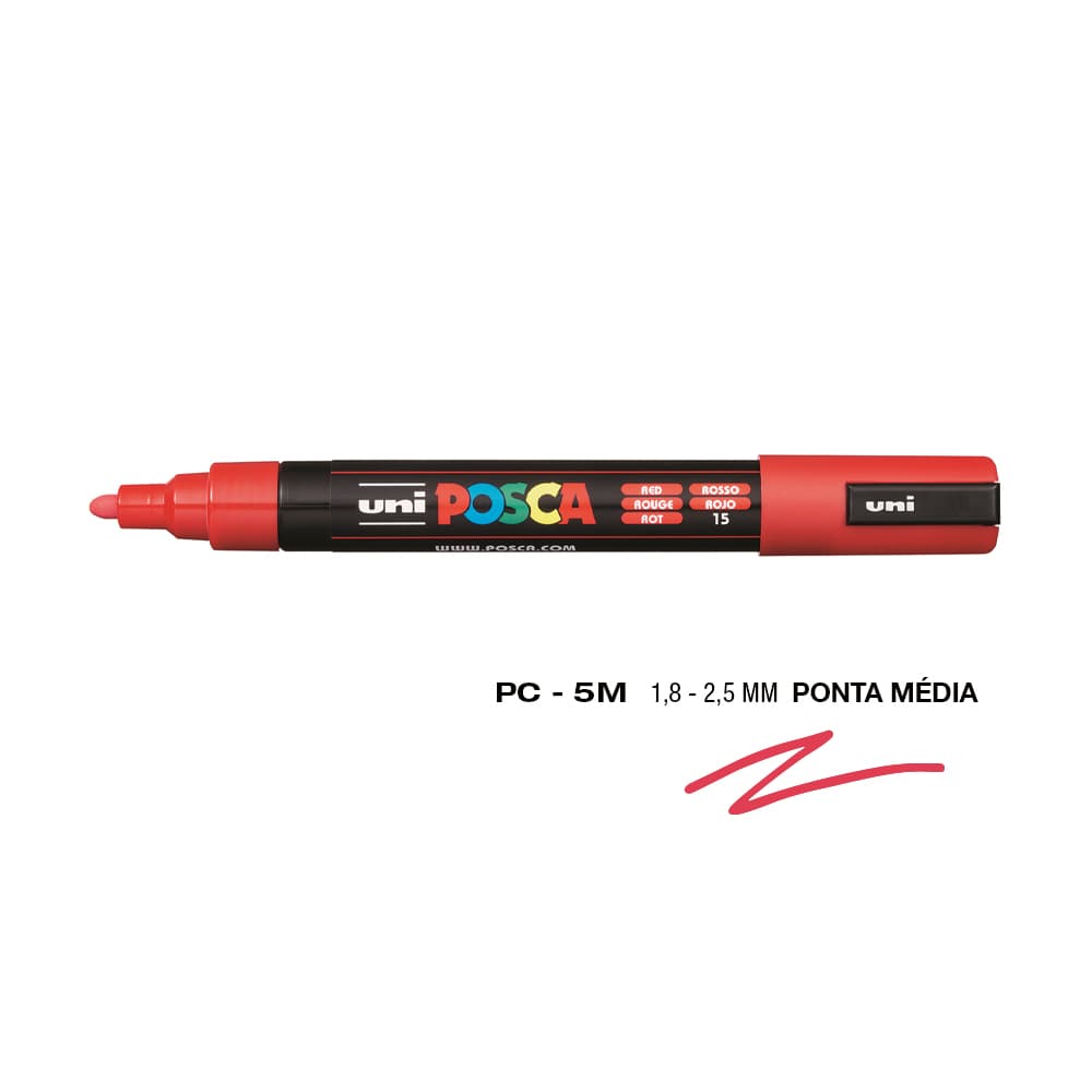 Marcador Uniball Posca PC-5M 1,8mm Vermelho (15) 1un