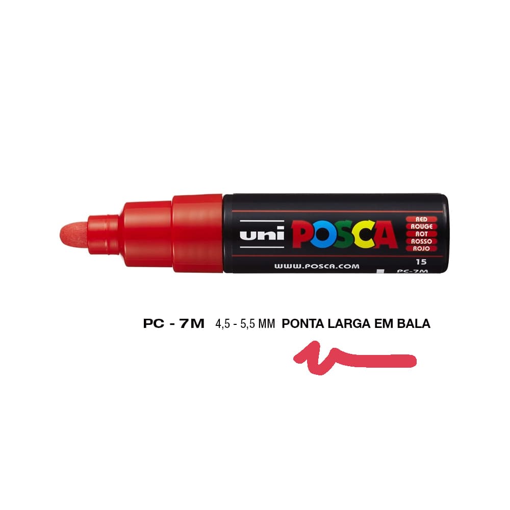 Marcador Uniball Posca PC-7M 4,5mm Vermelho (15) 1un