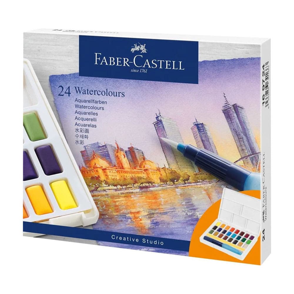 Conjunto Aguarelas 24 Cores Pincel Água+Paleta Faber-Castell