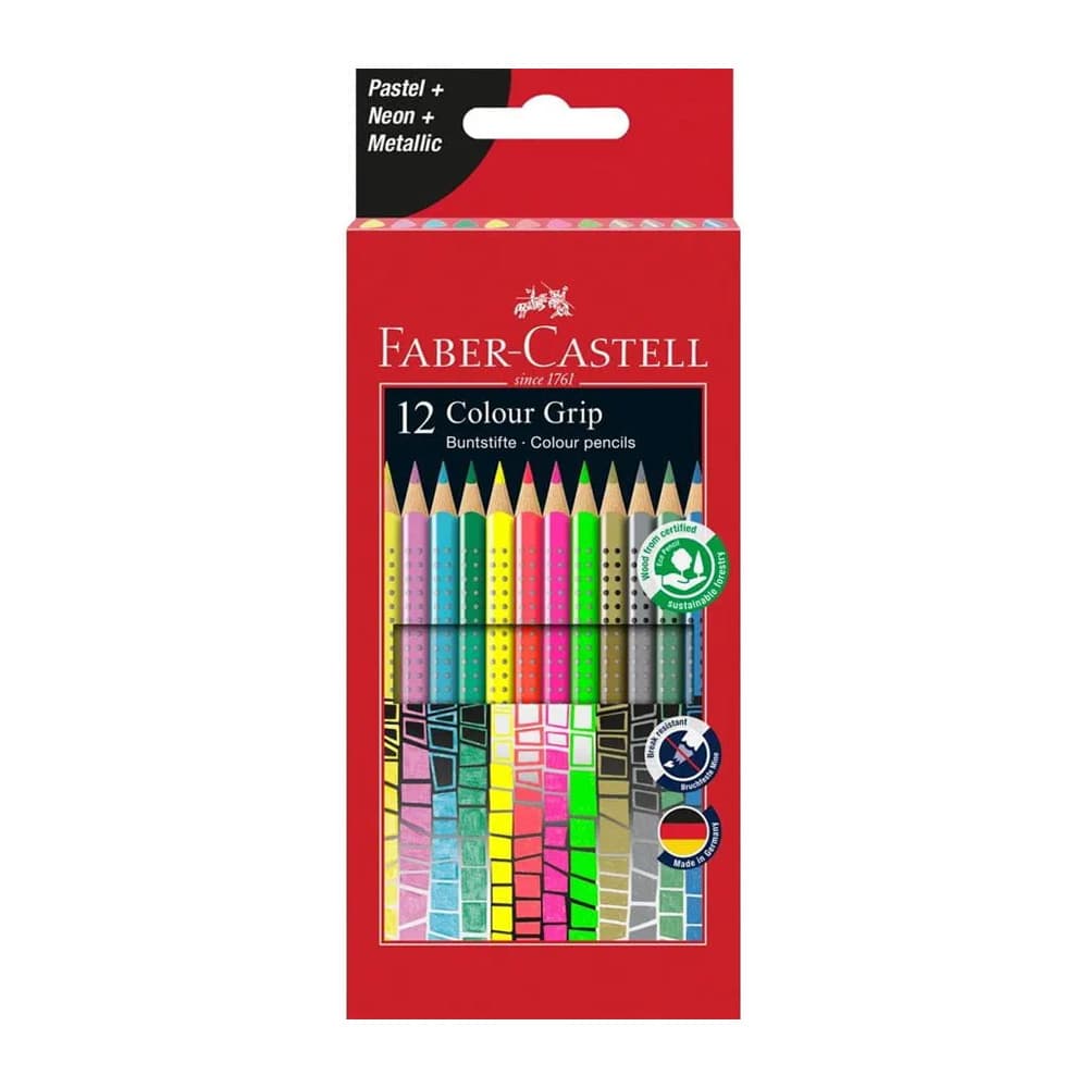 Lápis Cor 12un Cx Cartão Faber-Castell Grip Pastel/Neon 18cm
