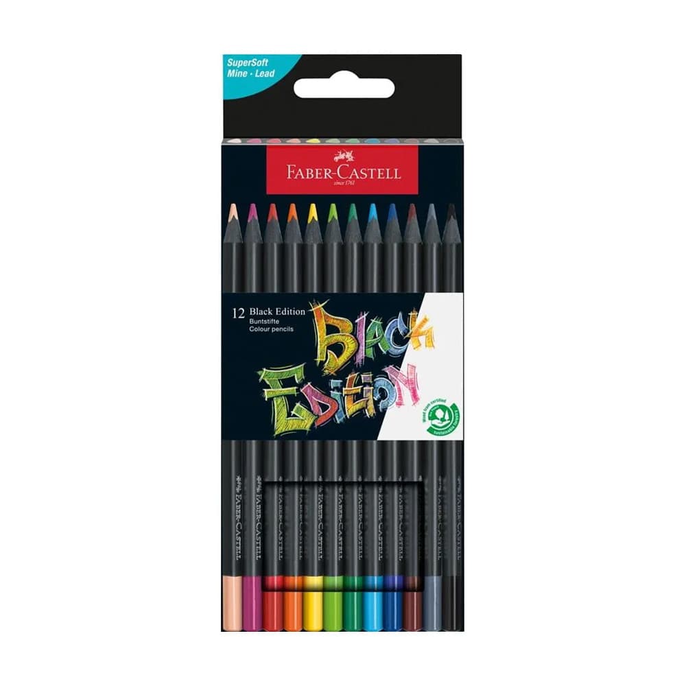 Lápis Cor 12un Cx Cartão Faber-Castell Black Edition 18cm