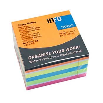 Bloco Notas Aderentes 075x075mm 6 Cores Cubo 450 Folhas