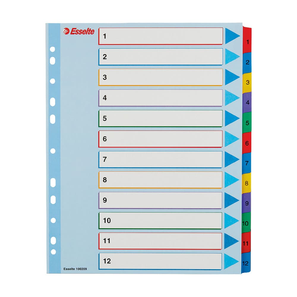 Separadores A4 Extra Largo Cartolina Regravável (1 a 12)