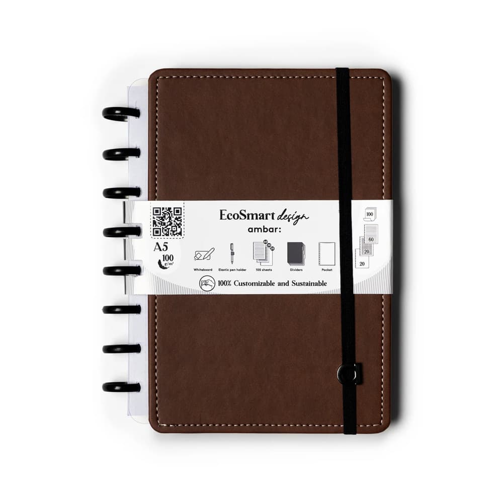 Caderno Inteligente A5 PU Ambar EcoSmart Castanho 100Fls 1un