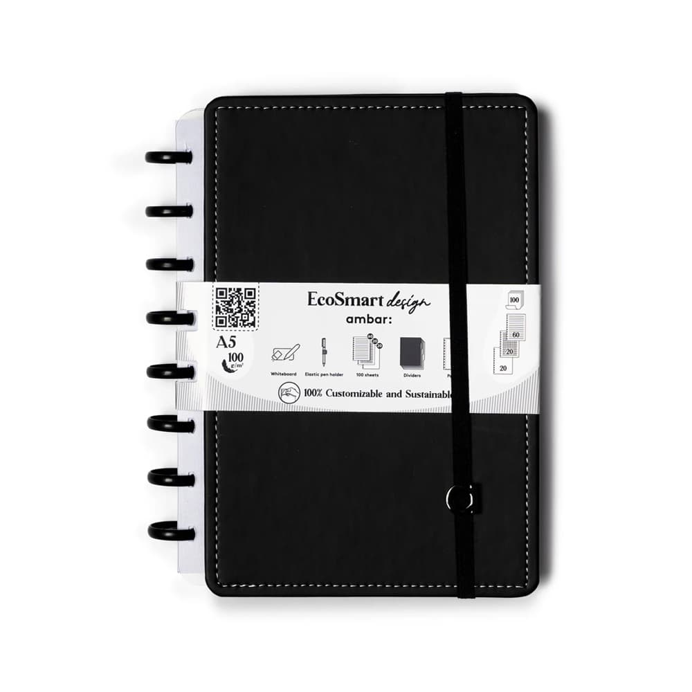 Caderno Inteligente A5 PU Ambar EcoSmart Preto 100Fls 1un