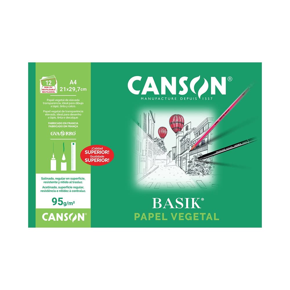 Papel Vegetal A4 95g Canson Basik Minipack 12Fls