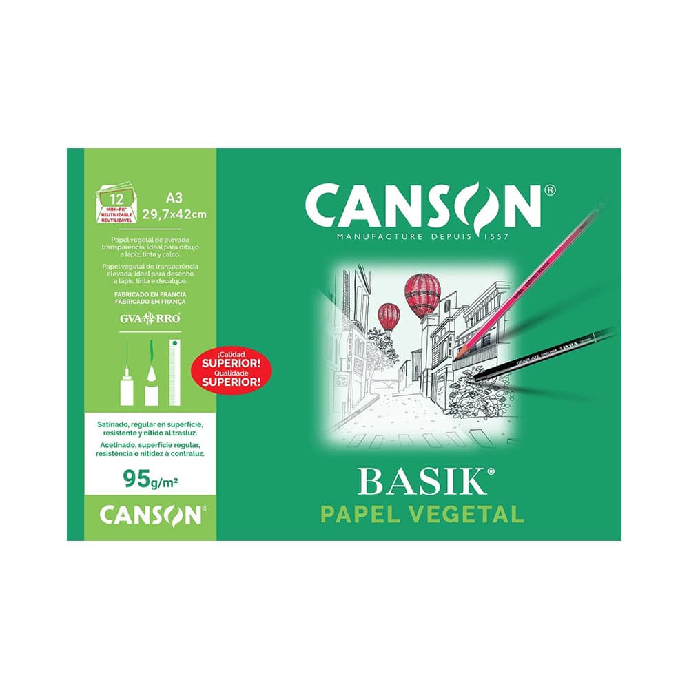 Papel Vegetal A3 95g Canson Basik Minipack 12Fls