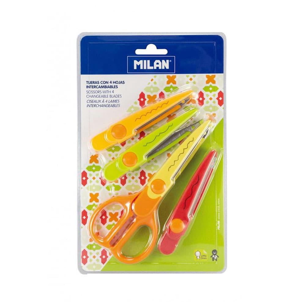 Tesoura 16cm Zig Zag com 4 Lâminas Milan Blister