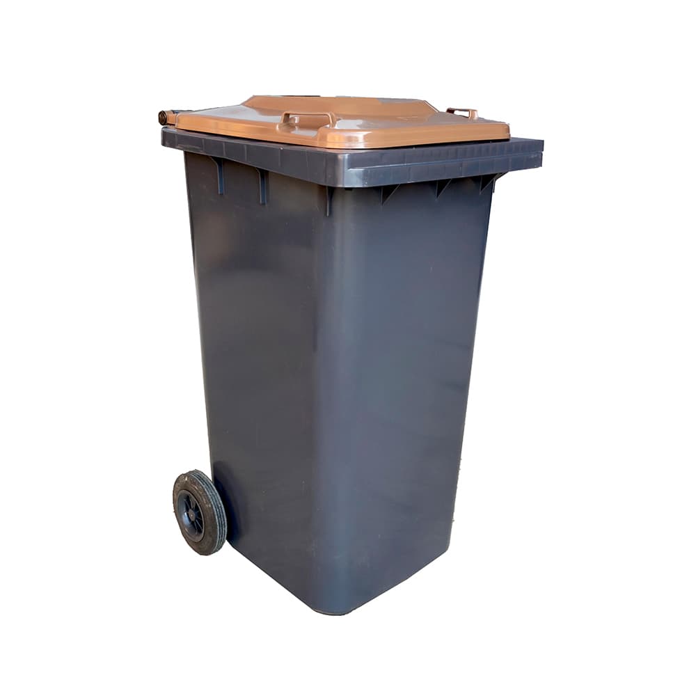 Contentor 120L Plástico 2 Rodas Cinza c/ Tampa Castanha