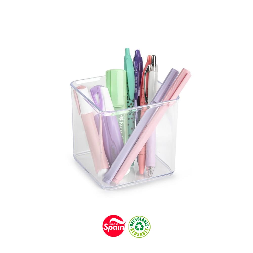 Porta Lápis Plástico Quadrado Nº2 Transparente
