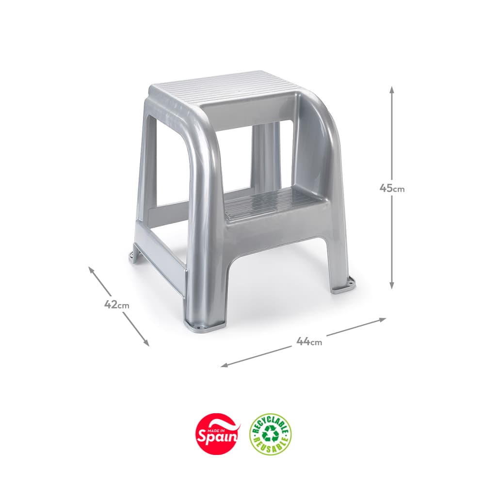 Escadote Plástico 2 Niveis 45cm Altura Cinza