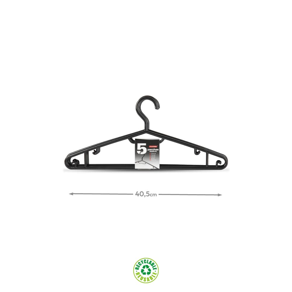 Cabide 40,5x18x3,3cm Preto 5un