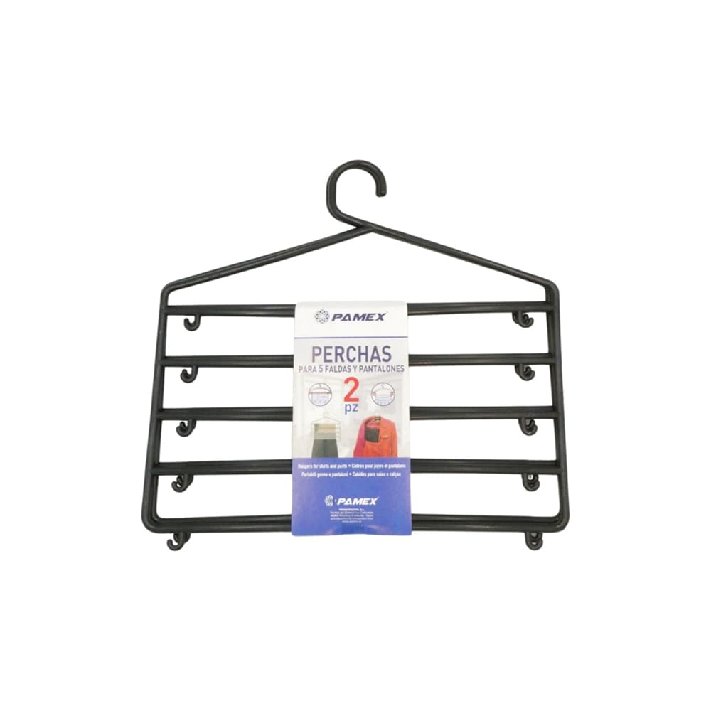 Cabide Saias e Calças Plástico Preto 2un (5 compartimentos)