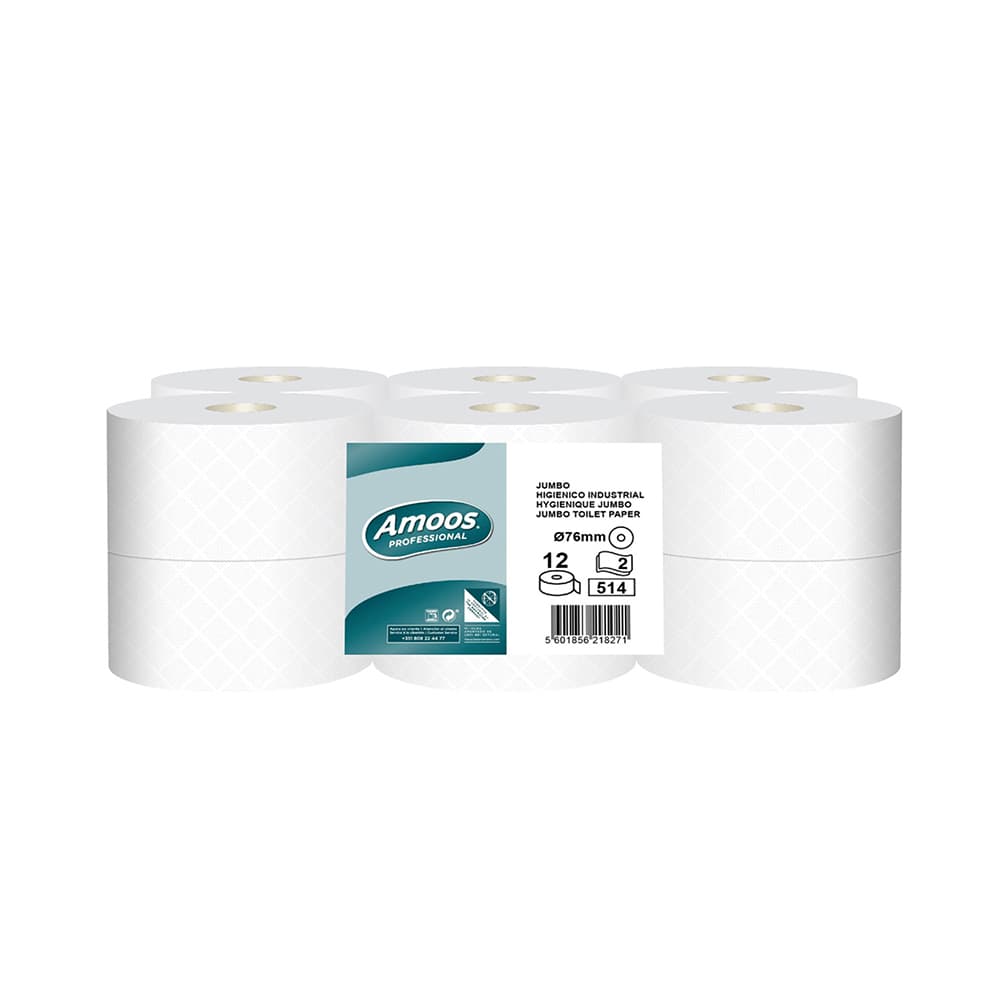 Papel Higiénico (Jumbo) 180mts 2Fls 15g Amoos 12un