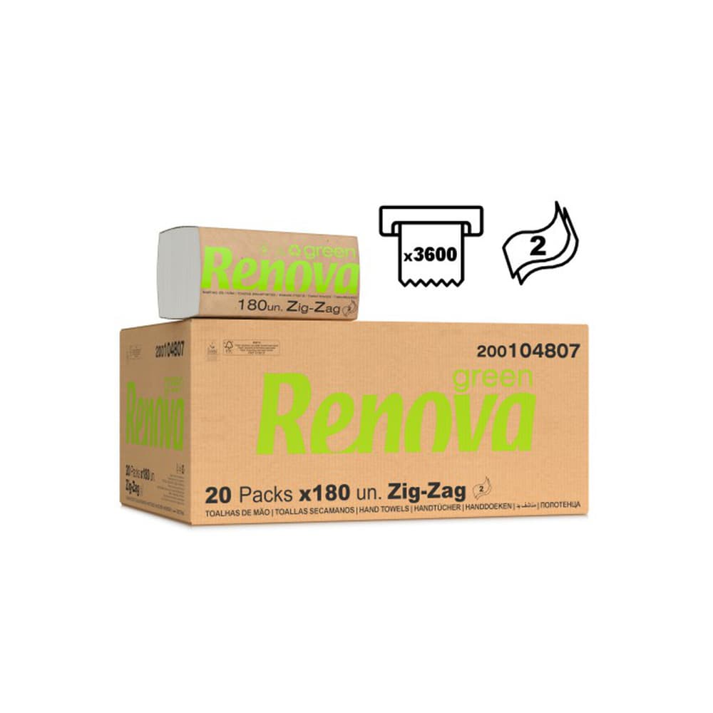 Toalhas Mão ZigZag 22x21,5cm RenovaGreen Branco 20x180=3600