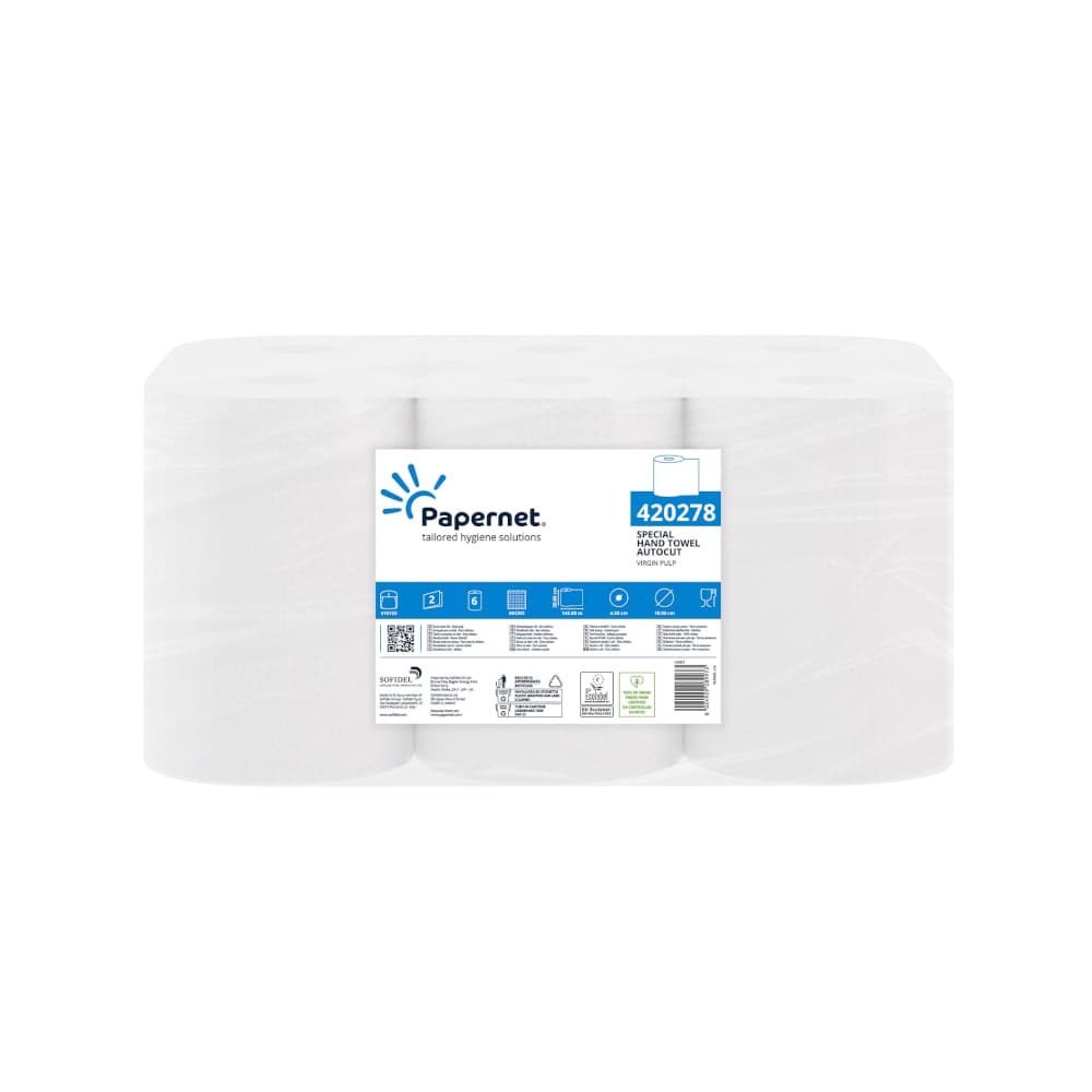 Rolo Toalhas Mão AutoCorte 145mx20cm 18,5g 2Fls PAPERNET 6un