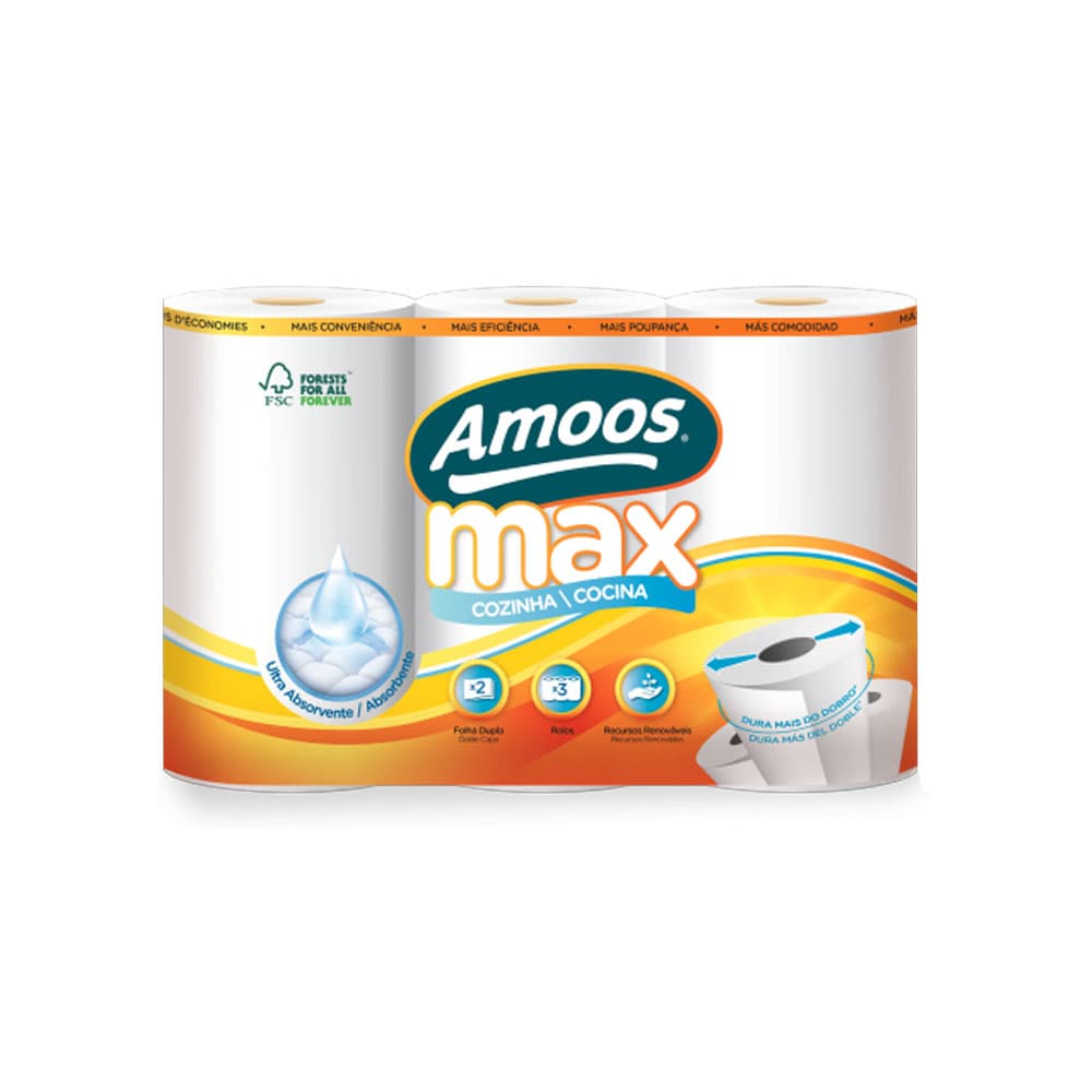 Rolo Cozinha 21,6mx22,4cm 20,5g 2Fls Amoos Picotado 3un