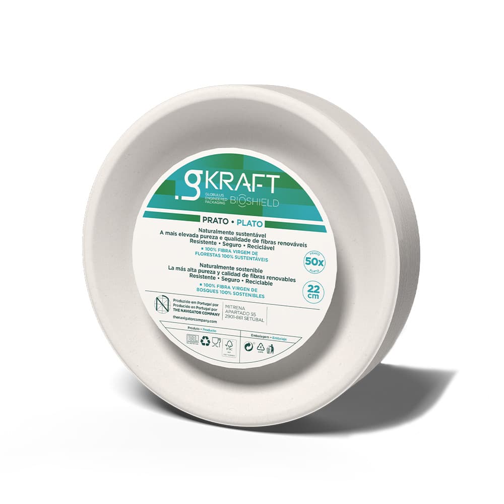 Pratos 22cm Celulose Redondo Branco gKRAFT 50un
