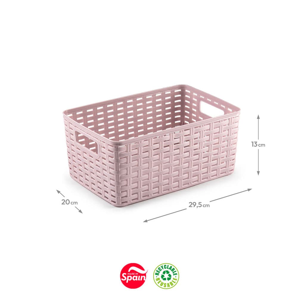 Caixa Arrumação Rattan Nº2 6L Rosa Pastel