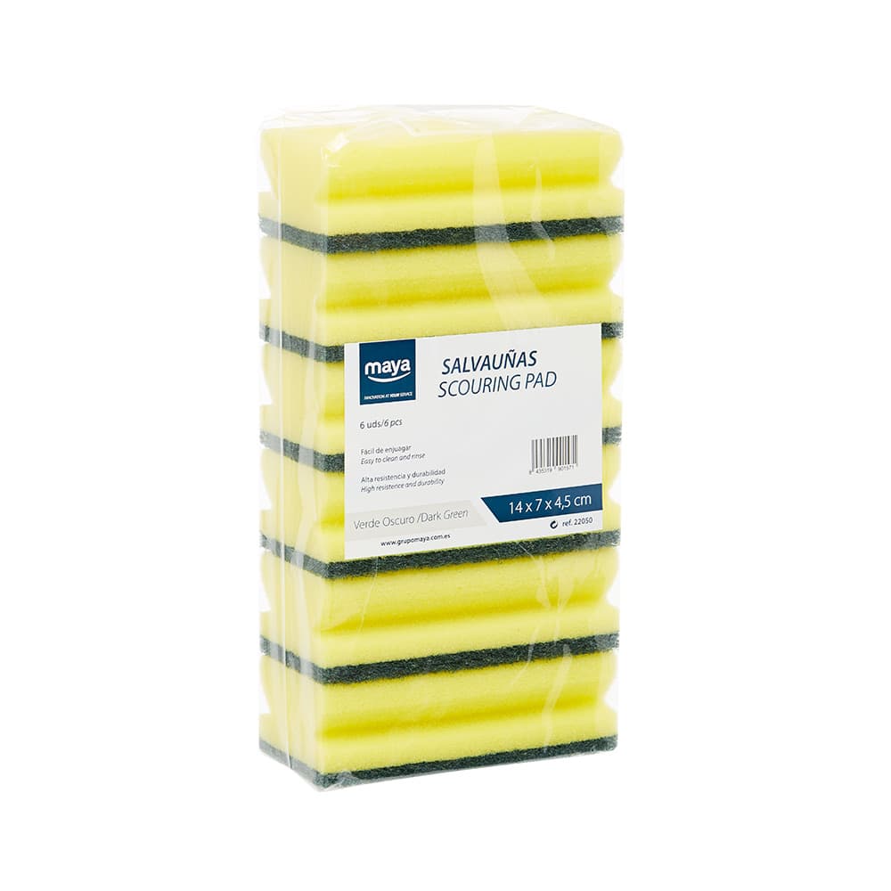 Esfregão Esponja Salva Unhas 14x7cm Amarelo/Verde Pack 6un