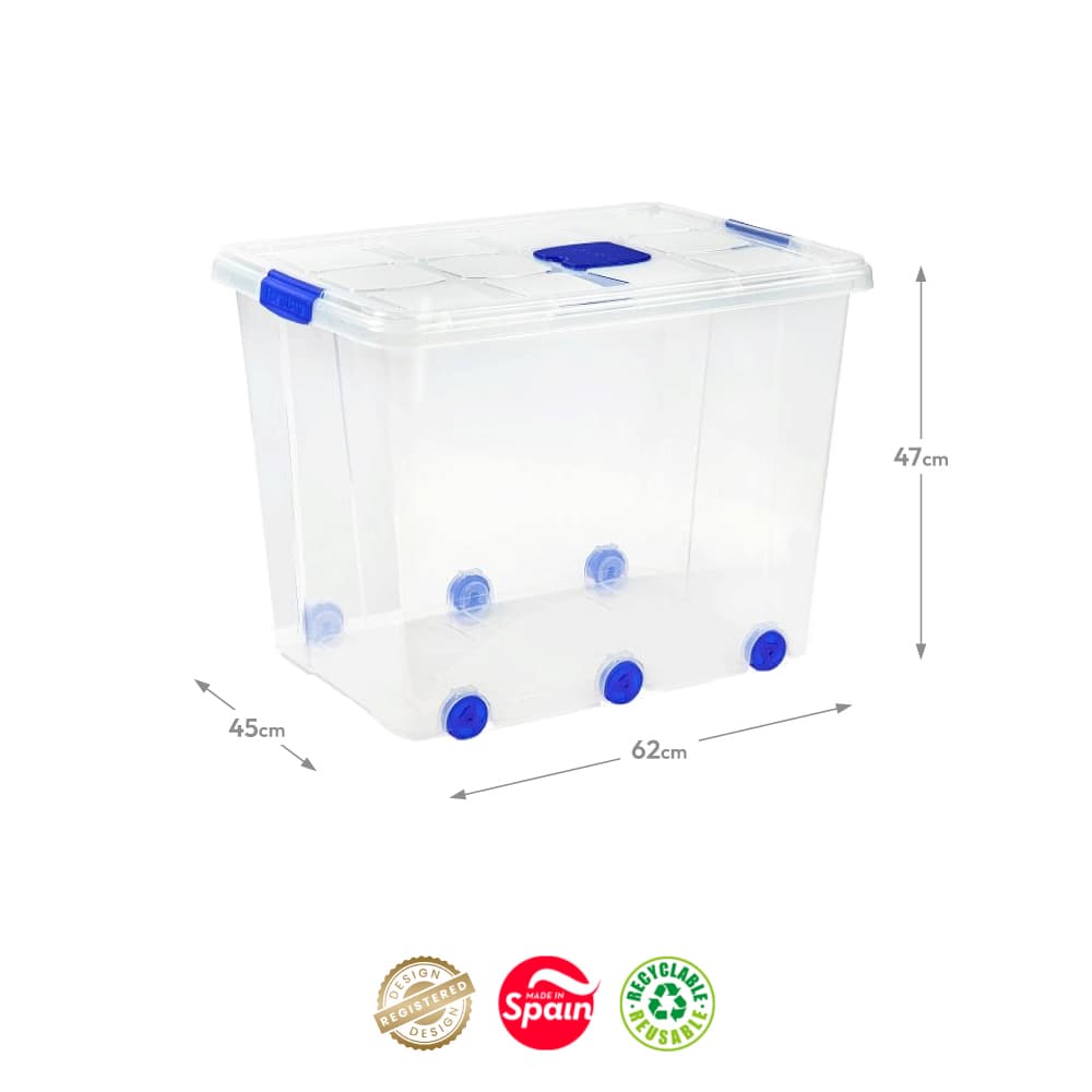 Caixa Plástico com Rodas 62x45x47cm 86L