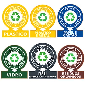 Sinalética Separação Resíduos Plástico Adesivo 141x110mm 6un