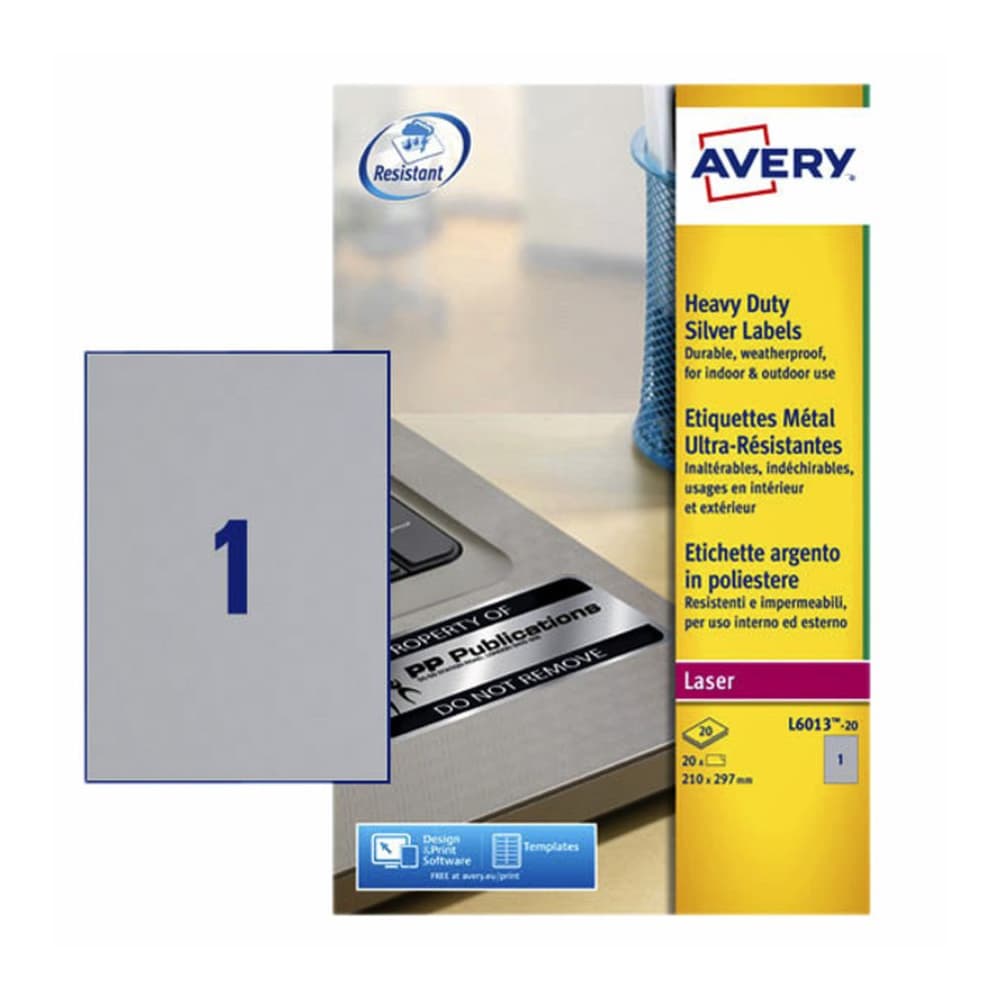 Etiquetas Resistentes 210x297mm 20Fls Prata Avery 20un