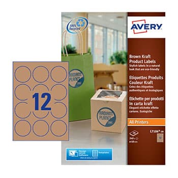 Etiquetas Redondas 60mm Kraft Avery 20 Folhas Castanho 240un