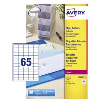 Etiquetas 038,1x021,2mm 25Fls A4 Transparente Avery 1625un