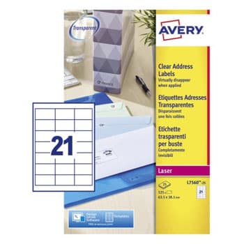 Etiquetas 063,5x038,1mm 25Fls Transparente Avery 525un