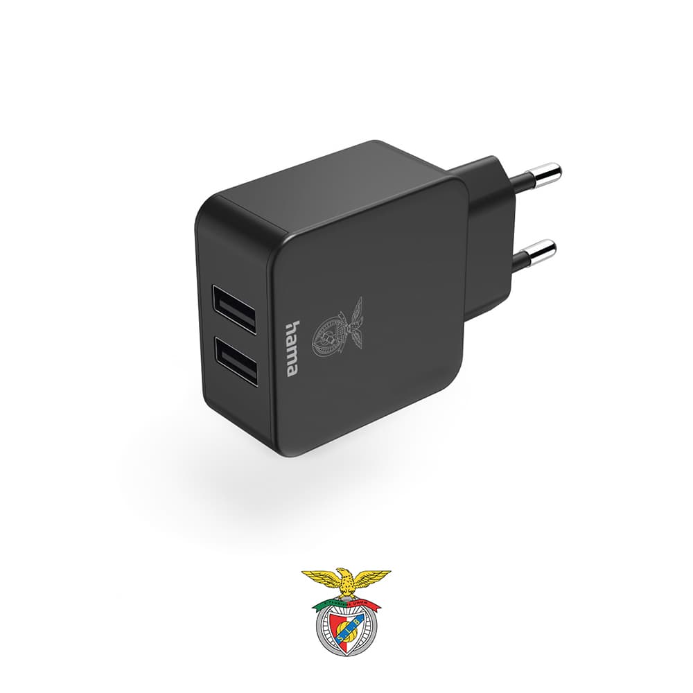 Carregador USB-A 2 Portas 12W Benfica Preto